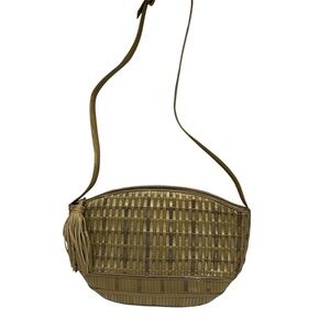 Vintage Sharif Bag Mettalic Green, Woven Leather w/ Leather Lining & Tassel